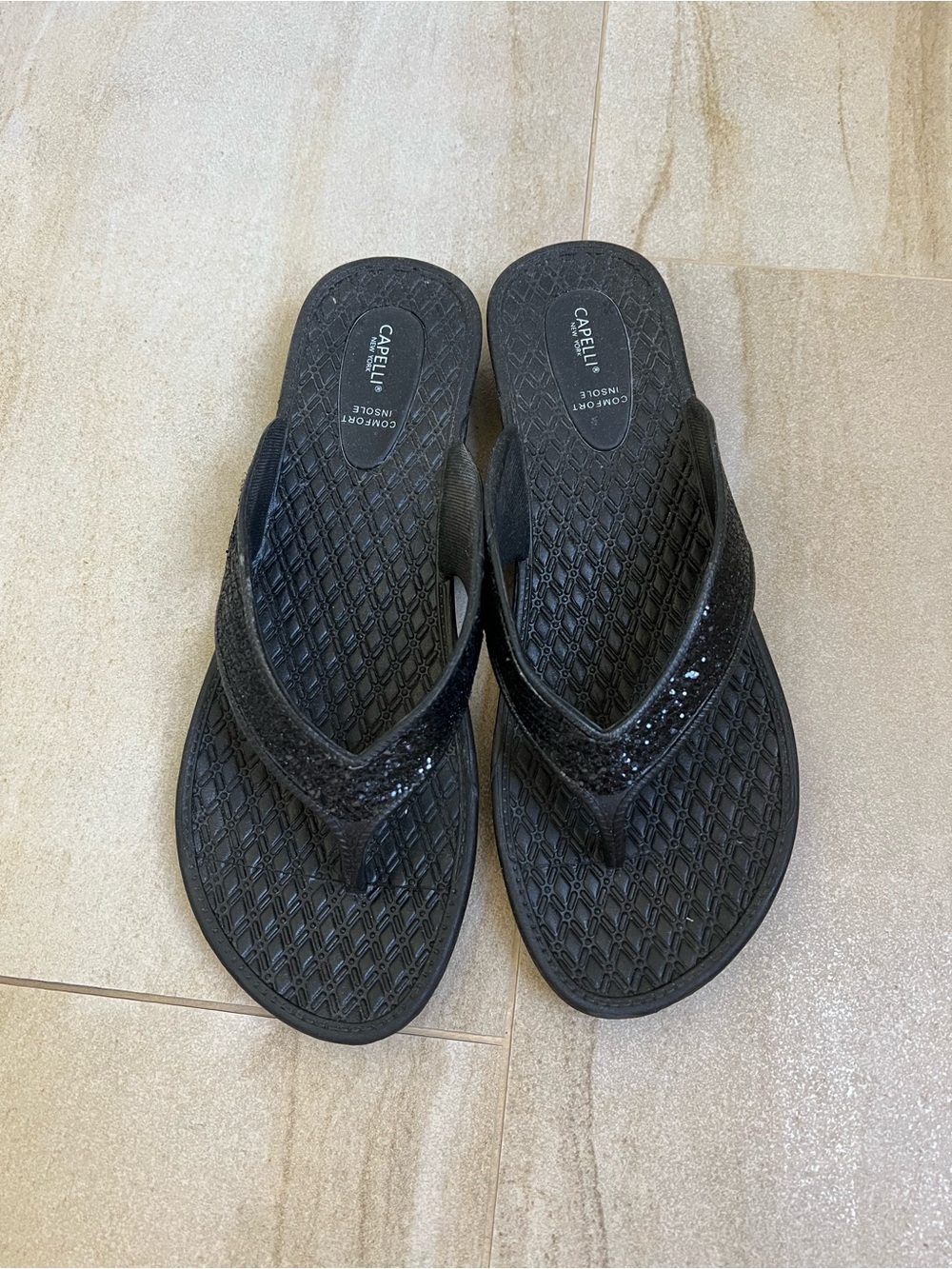 Capelli of New York Black Sparkle Thong Sandals
